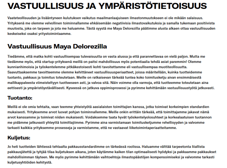 Ote vaatemerkin verkkosivuston käännöksestä