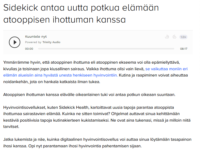 Sidekick antaa uutta potkua elämään atooppisen ihottuman kanssa