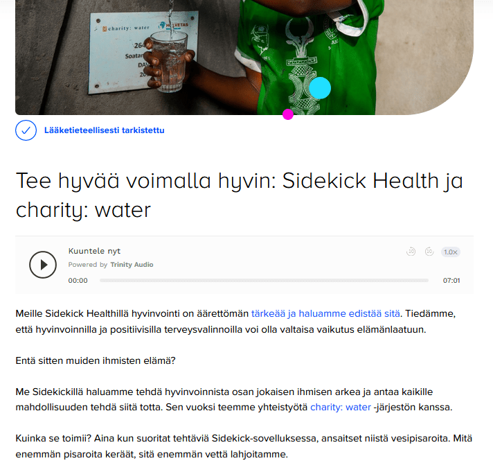 Tee hyvää voimalla hyvin: Sidekick Health ja charity: water